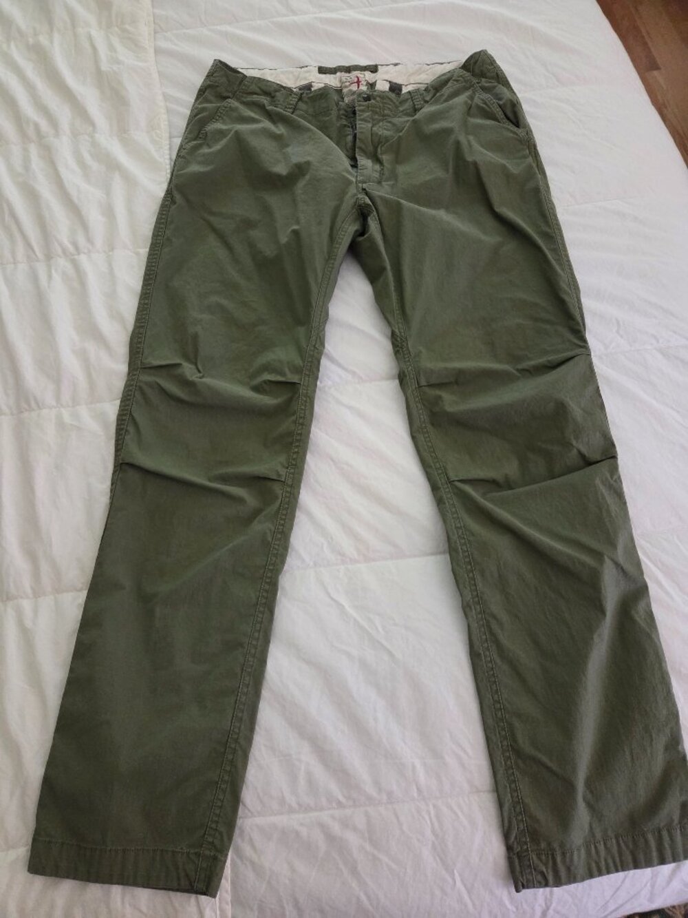 Relwen Flyweight Flex Chino Pants in Muted Olive Green size 34
